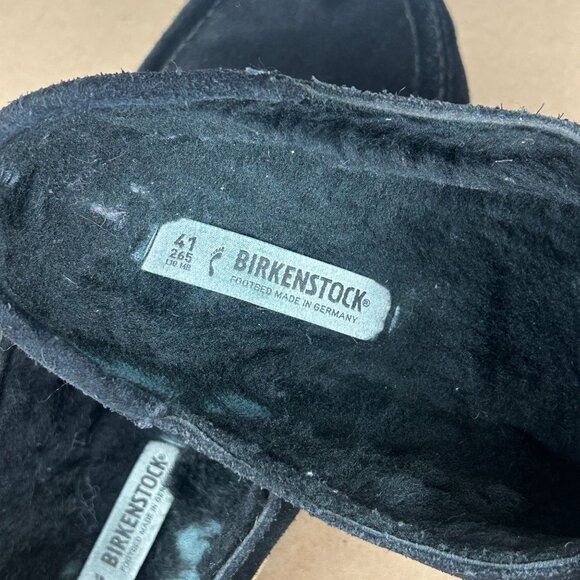 Birkenstock Buckley Suede Shearling Lined Mule Clogs Womens 10 Black Slip On - Picture 8 of 11